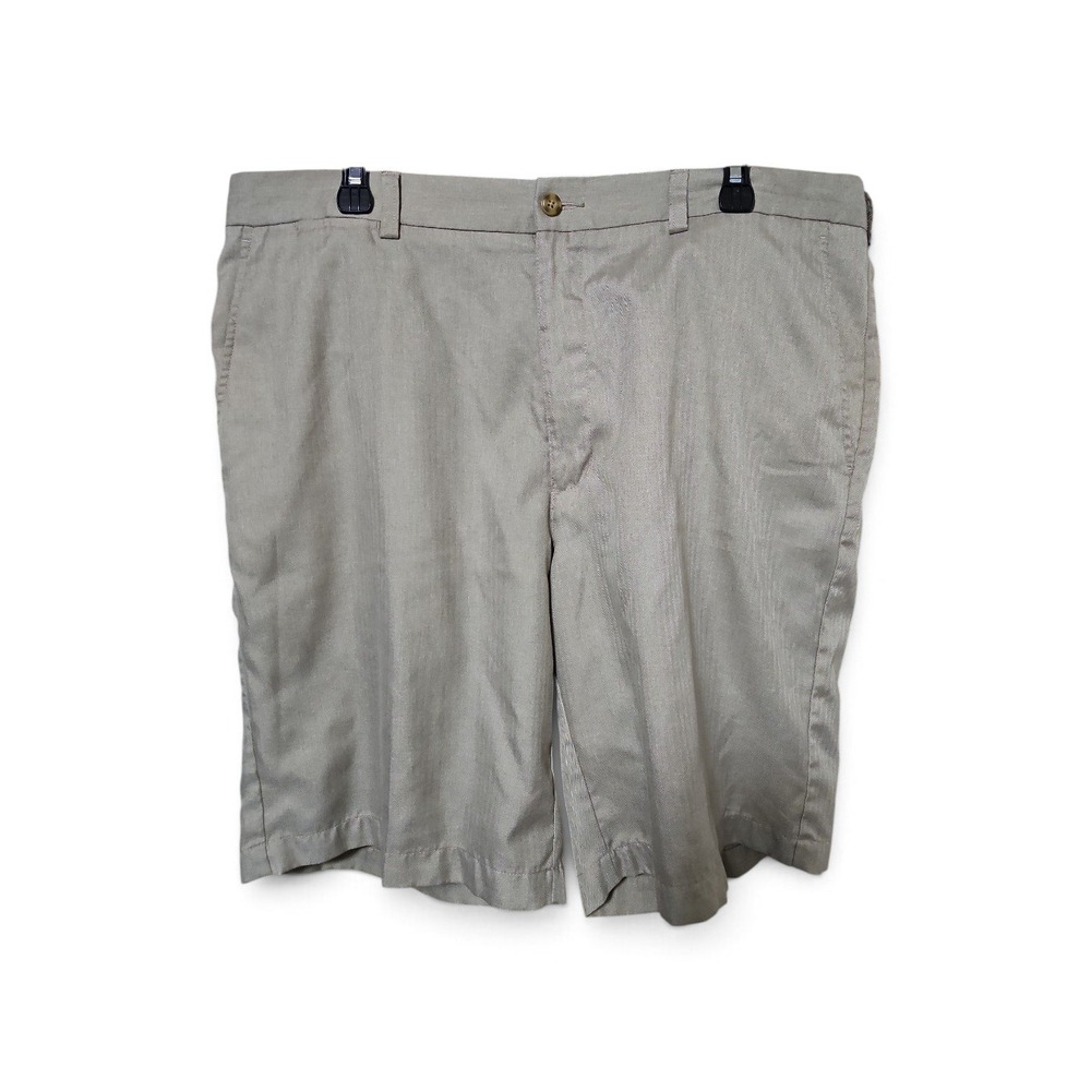 Mens Khaki Tan Linen Blend Flat Front Casual Walking Golf Shorts Size 40